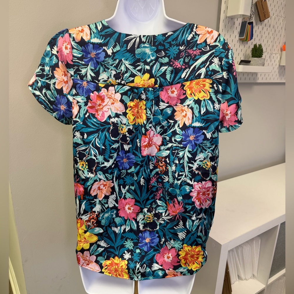 NWT Tahari ASL Multicolor Floral V-Neck Blouse Size S - Picture 6 of 8